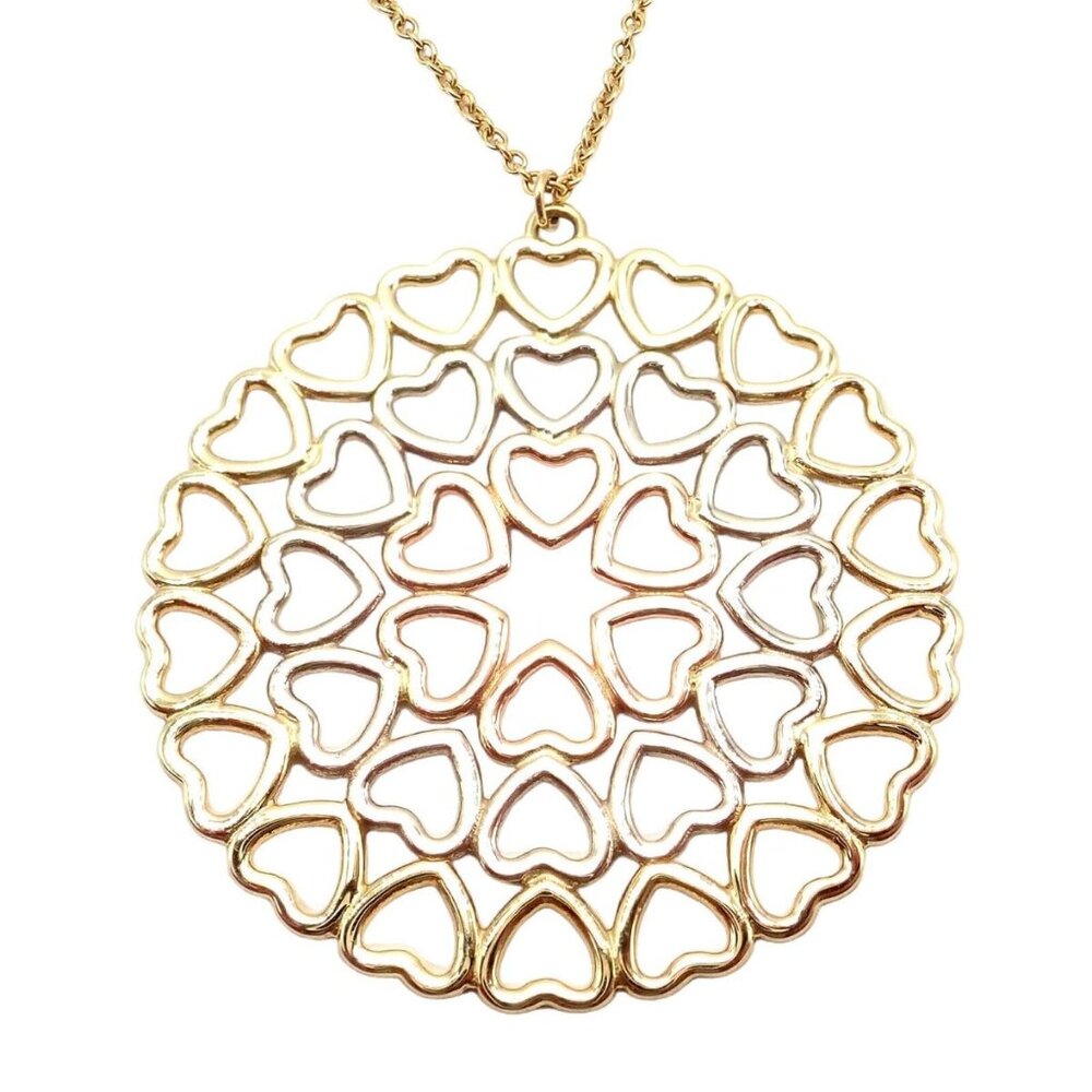 Tiffany & Co Picasso 18k Tri-Color Gold Large Crown of Hearts Pendant Necklace